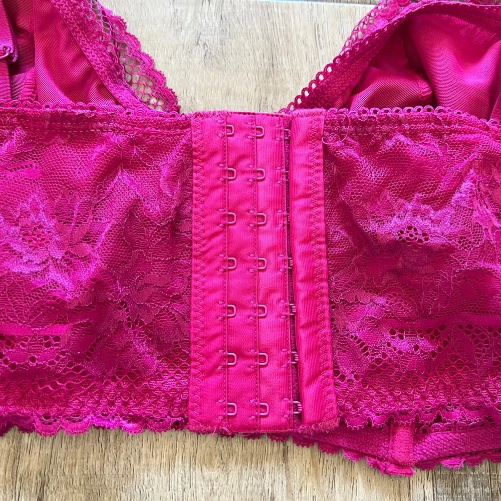 Torrid Curve Fuchsia Pink Floral Lace Longline Bra Underwire Plus Size 2 5244